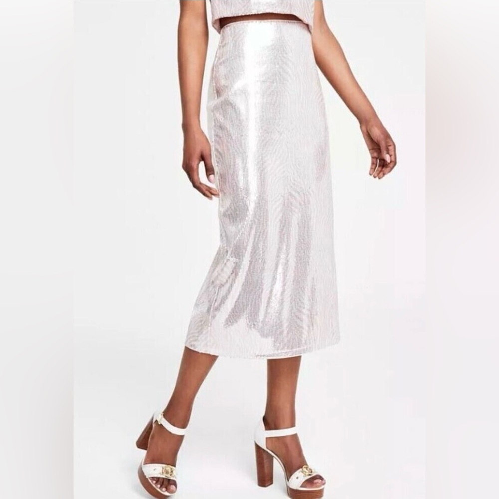 Michael Kors Elegant Pale Pink Zebra Print Sequin Midi Pencil Skirt Size M